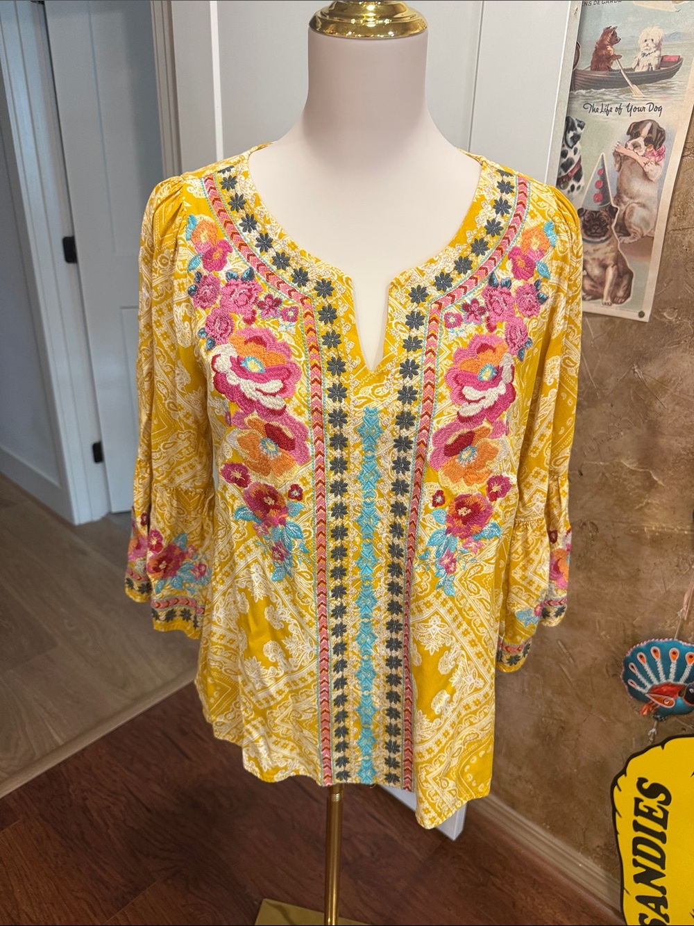 Savanna Jane Yellow Embroidered Floral Tunic Top